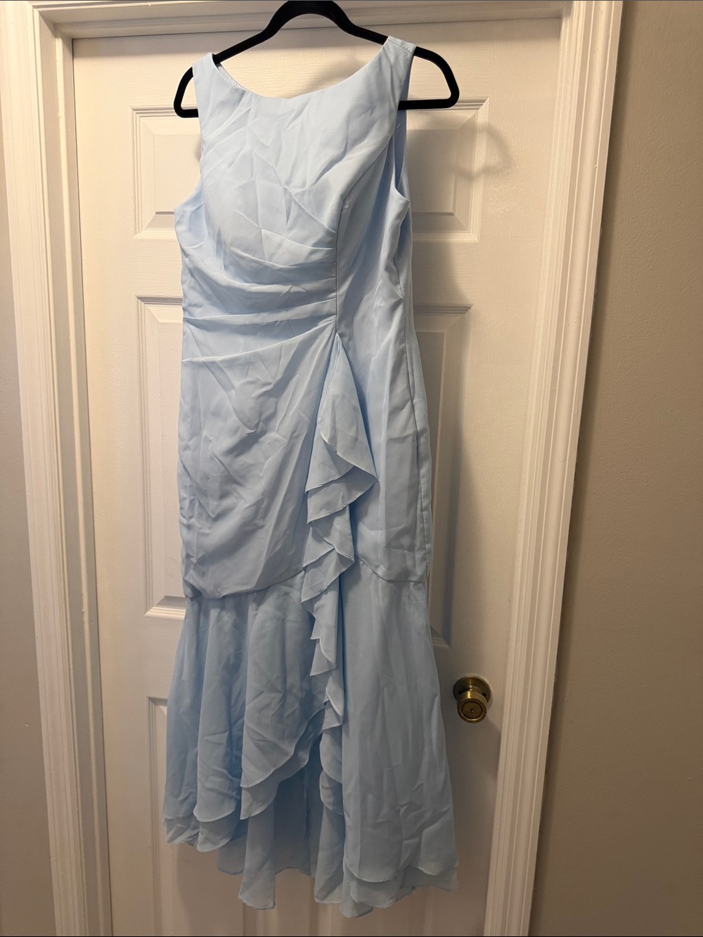 Sleeveless Light Blue Ruffle-Hem Dress